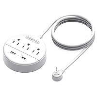 10 ft Long Extension Cord, NTONPOWER Travel Power Strip Flat Plug, 3 Outlet 2 USB Desktop Charging Station Wall Mount for Home Office, Dorm Room and Cruise Ship, White