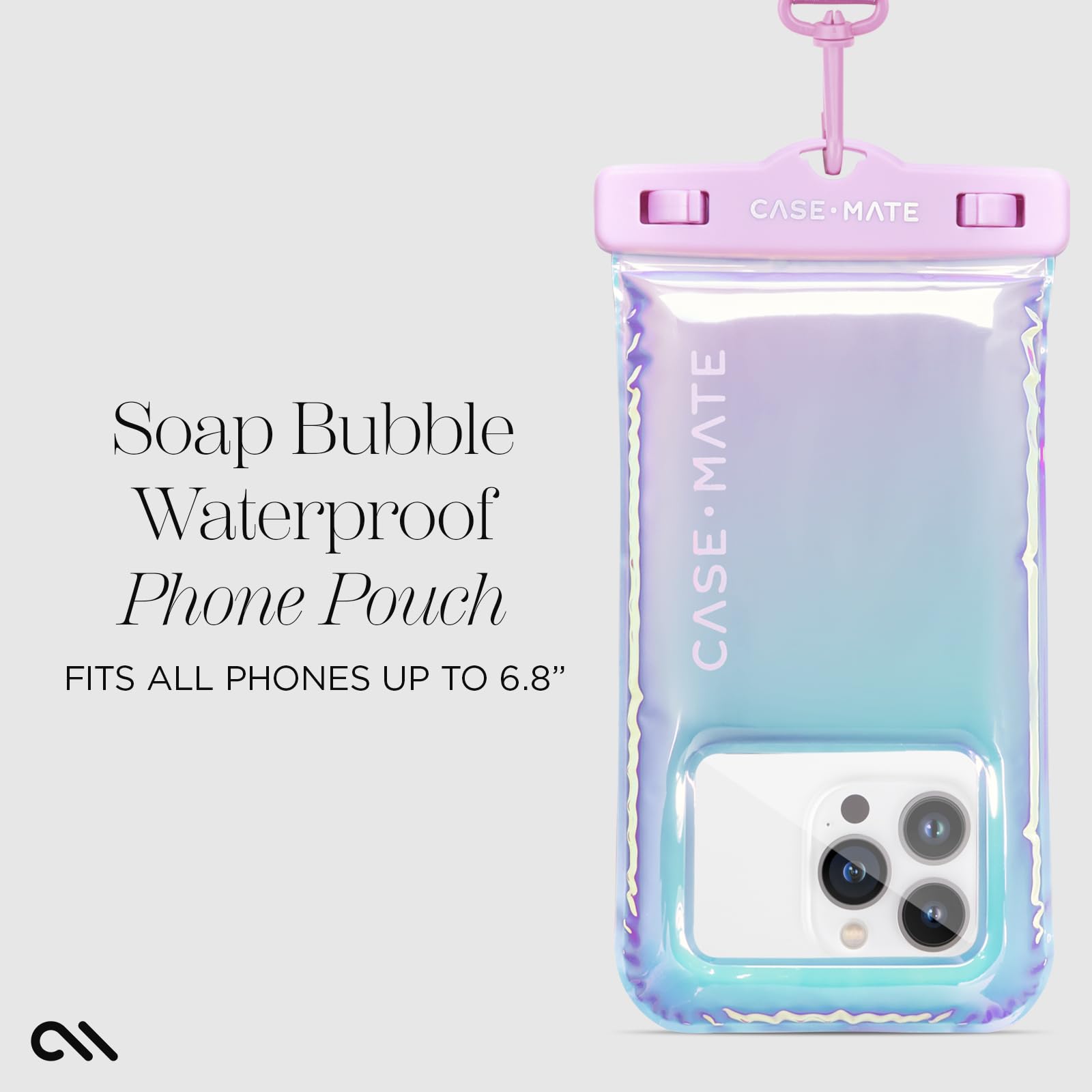 Case-Mate - IP68 Floating Waterproof Phone Case Pouch [Touchscreen Compatible][Fits up to 6.8 inch Phones] - with Lanyard for iPhone 15 Pro Max/ 14 Pro Max/ 13 Pro Max/ 12/ S24 Ultra - Soap Bubble
