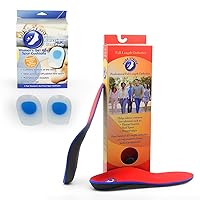 Pure Stride Professional Full Length Orthotics (1 Pair, Men's 12-12.5 / Women's 14-14.5) and Gel Heel Spur Cushions (1 Pair) - Pain Relief for Feet