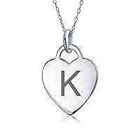 Bling Jewelry Tiny Minimalist ABC Medium Size Heart Shape Script Or Block Letter Alphabet A-Z Initial Pendant Necklace For Teen For Women .925 Sterling Silver