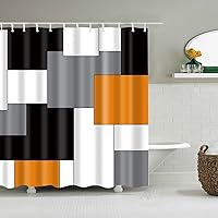 Black,Grey,Orange,White Geometry Pattern Digital Print Shower Curtain for Bathroom Decor,Polyester Waterproof Fabric Bath Curtain with 12 Hooks,70x70 Inches,Multicolor