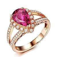 Genuine Gemstone Tourmaline Fancy Pink 14K Rose Gold Engagement Wedding Promise Band Ring Set for Women