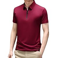 Fashion Men's Polo Shirt Slim Zipper Collar Solid Color Short Sleeve Casual Sports Fitness Top