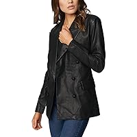 [BLANKNYC] Womens Double Breasted Long Vegan Leather BlazerBlazer