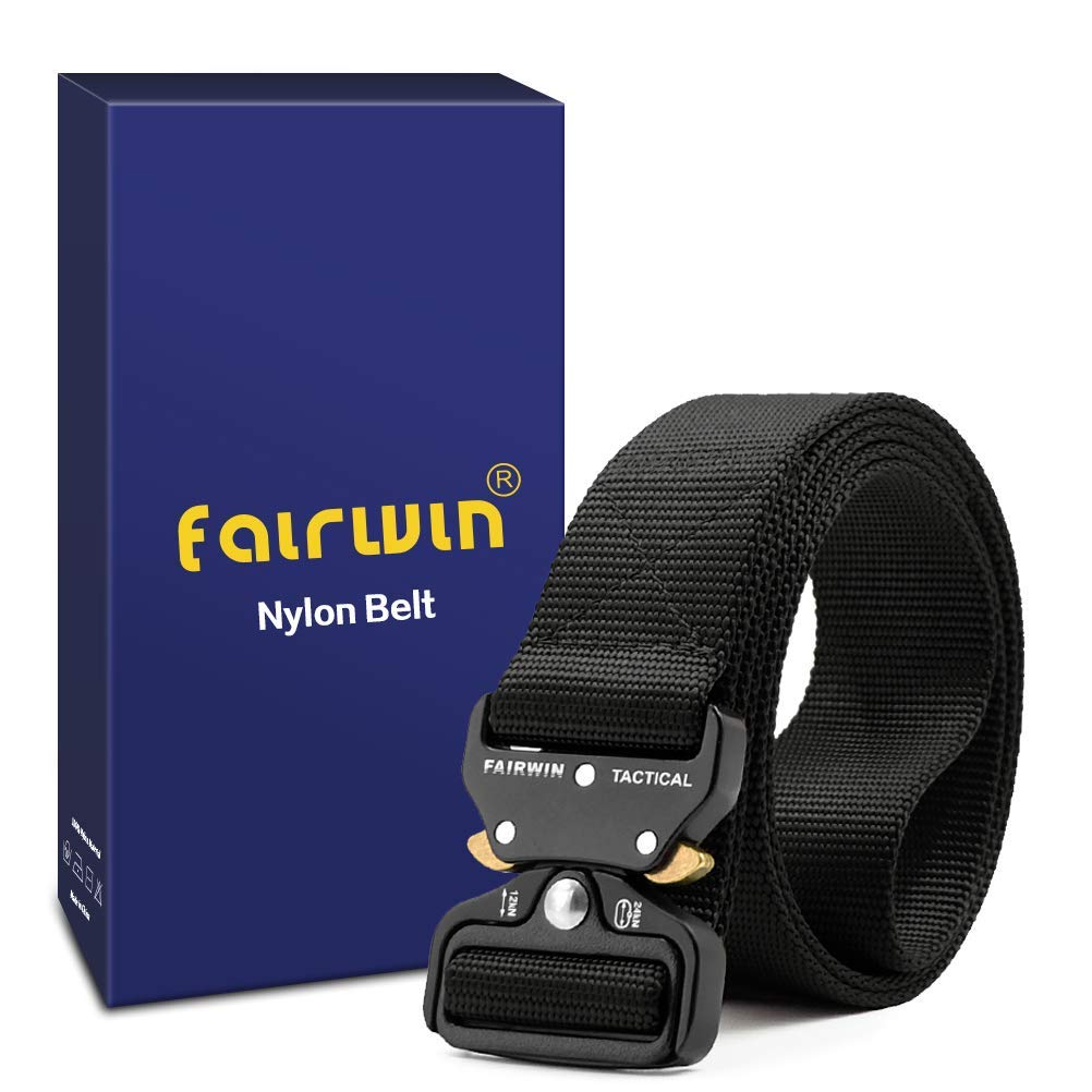 FAIRWIN Tactical Belt, Military Style Webbing Riggers Web Belt Heavy-Duty Quick-Release Metal Buckle Belt for Men
