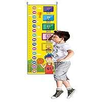 Children's High Jump Training Touch High Ruler, Bounce Training Indoor Game Wall Sticker, with 10 Dolls and 2 Hooks, 50x150cm