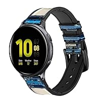 CA0593 Computer Motherboard Leather & Silicone Smart Watch Band Strap for Samsung Galaxy Watch, Watch3 Active, Active2, Gear Sport, Gear S2 Classic Size (20mm)