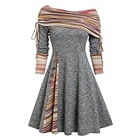 Autumn,Winter Knitted Long Sleeves Dresses Vestidos for Women Foldover Plaid Hanky Hem Asymmetrical Dress
