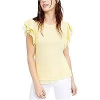 Womens Striped Flutter Sleeves Knit Top Yellow