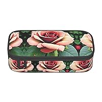 Big Capacity Pencil Case Pencil Pouch, Portable Pencil Bag, Pen Case Holder Box for Office-Rustic Rose Flowers