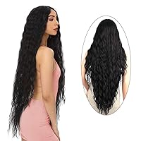 38” Long Black Wig for Women Long Curly Wig Black Long Curly Wig Super Long Black Water Wavy Wig Soft Wavy Fluffy Curly Wig (Black)