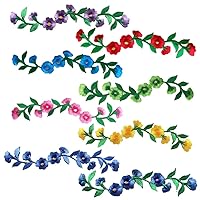 10Pcs Embroidered Patches, 8 Color Long Flower Iron on Patches, Beautiful Embroidered Applique Sewing Patches for Clothing, Bags, Jackets, Jeans DIY Accessory Craft Decoration