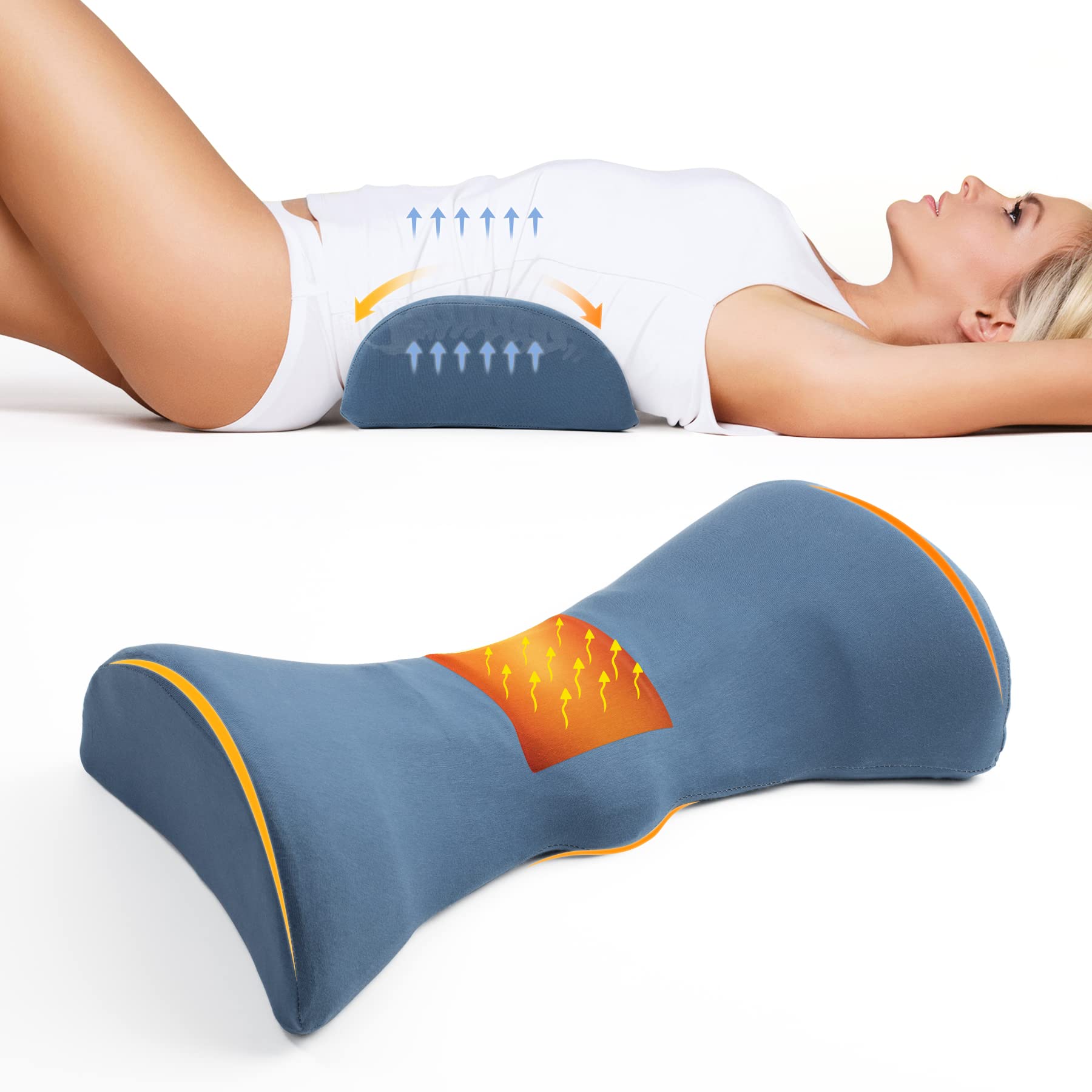 Lumbar Support Pillow for Sleeping, Heated Lumbar Pillow for Lower Back Pain Relief with Graphene Heating and Magnetic, Memory Foam Lower Back Supp...