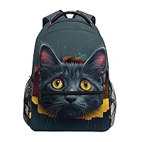 ALAZA 3d Black Cat Backpack Purse with Multiple Pockets Name Card Personalized Travel Laptop Book Bag, Size S/16 inch