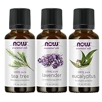 Foods 3-Pack Variety of Now Essential Oils: Tea Tree, Eucalyptus, Lavender