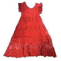 Little Lady Red Floral and Lace Boutique Dress- 5 to 6 - Years Posh by Courtney Boutique