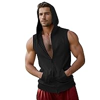 Mens Fitness Tank Top Hooded Sleeveless Shirt Zipper Vest Casual Tank Tops Men's T-Shirts & Tanks