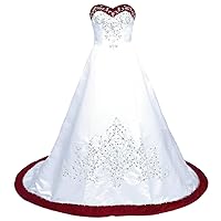 Women's Sweetheart Beaded Embroidery Satin Wedding Dresses for Brides