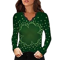 St. Patricks Day Printed Long Sleeve Women Shirts Lace Stitching Tops Casual Pullover Graphic Tees Sweatshirt T-Shirt