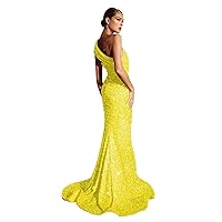 Dexinyuan Mermaid Sequin Prom Dresses 2024 One Shoulder Sparkly Long Bodycon Formal Party Evening Gowns