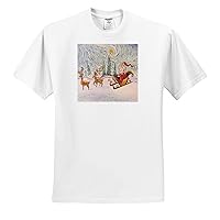 3dRose Art by Mandy Joy - Holiday - Image of Santa and his Reindeer. - T-Shirts (ts_337134)