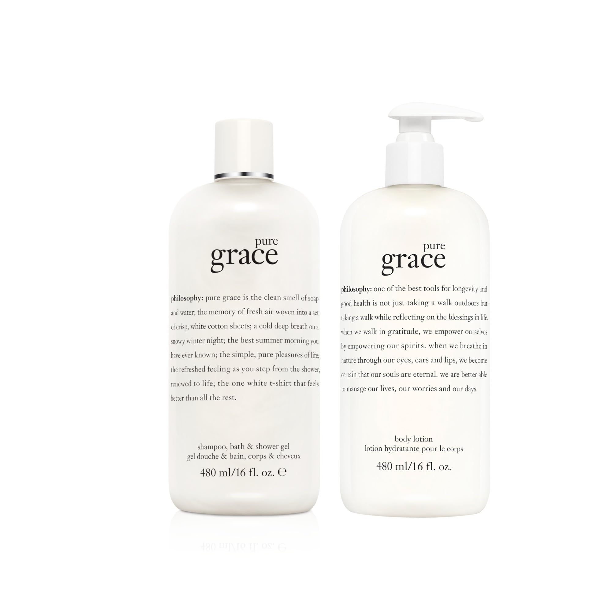 philosophy pure grace shower gel + body lotion bundle - Notes of water lily, leafy greens & musk