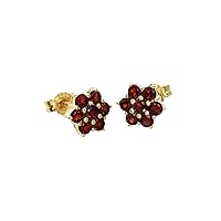 NKlaus Pair of 8 mm Flower Garnet Stud Earrings 333 8K Gold Yellow Gold Women's Stud Earrings 9208, Yellow Gold, Garnet