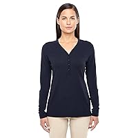 D & Jones Women's DEJN-DP186W Perfect Fit Y-Placket Convertible Sleeve Knit Top, Navy, 2XL