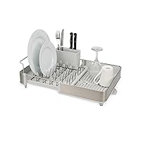 Joseph Joseph Extend Steel Expandable Dish Drying Rack with Removable Cutlery Holder Swivel Draining Spout, Stainless Steel