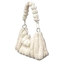 Eyccier Fluffy Bag Furry Purse and Handbags Women Cute Handbags Winter Plush Underarm Bag White Stripes Fuzzy Puffer Tote Bag Faux Fur Shoulder Bag for Girls Womens