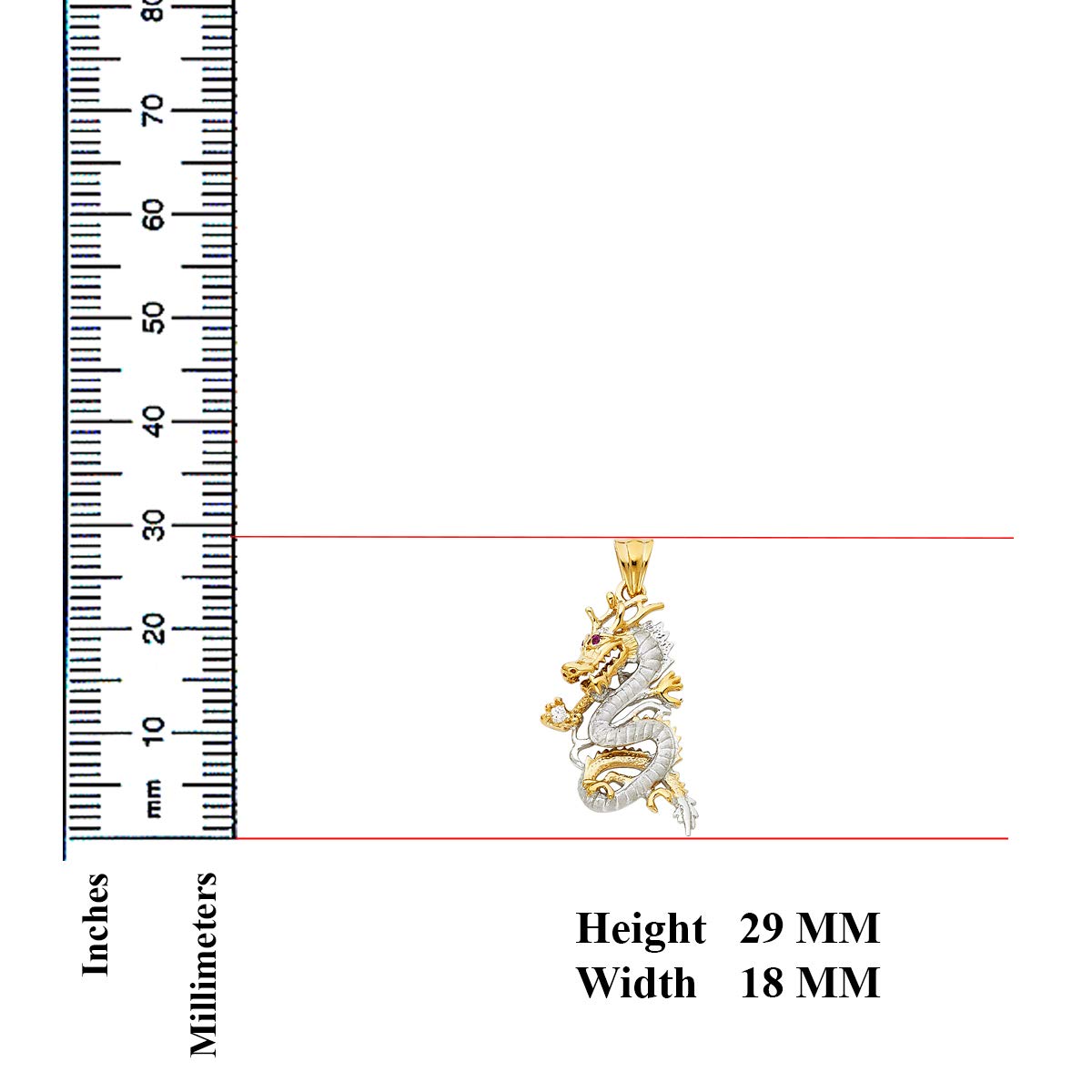 14k Two Tone Gold CZ Dragon Pendant