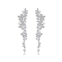 White Gold Plated Swarovski Elements Crystal Wedding Bridal Bridesmaid Clear Teardrop Cubic Zirconia Chandelier Stud Dangle Earrings for Women