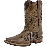 TEXAS LEGACY Mens Sand Western Leather Cowboy Boots Snake Print Square Toe