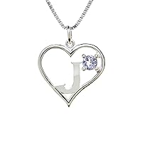 Sterling Silver Pendant Heart & Letter J