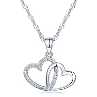 Infinite U Classic Interlocking Hearts 925 Sterling Silver Rhodium Plated Cubic Zirconia Pendant Women Necklace, Silver