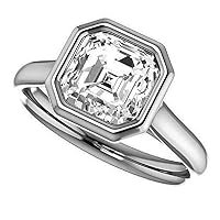 10K Solid White Gold Handmade Engagement Ring 3.0 CT Asscher Cut Moissanite Diamond Solitaire Wedding/Bridal Rings for Women/Her Proposes Ring