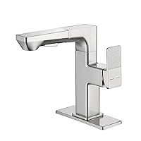 LED Bathroom Sink Faucet,Brushed Nickel Bathroom Faucet with Pull Down Sprayer,Temperature Digital Display Single Handle RV Bath Vanity Faucets for 1 or 3 Hole