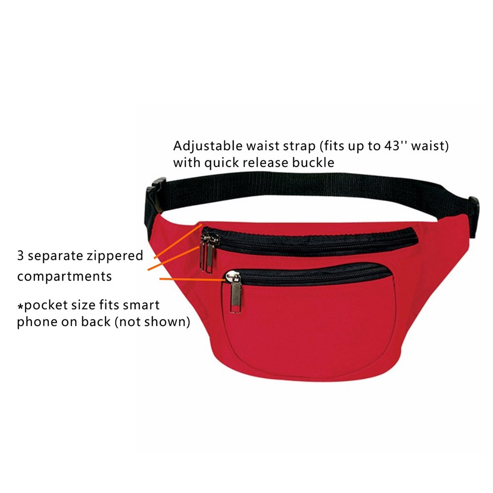 Fanny Pack, AirBuyW 3 Zippered Compartments Adjustable Strap Crossbody Festival Workout Concert Traveling Running Biking Sport Fashion Waist Fanny Pack Bag For Women Men Red