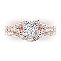 Clara Pucci 2.01ct Princess Cut Solitaire Genuine Moissanite Engagement Promise Anniversary Bridal Ring Band set Curved 18K Rose Gold