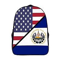 American and El Salvador Flag 16 Inch Backpack Adjustable Strap Daypack Double Shoulder Backpack Business Laptop Backpack for Hiking Travel