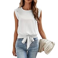 Women's Blouses and Tops Dressy Sleeveless Solid Color Tie Top T-Shirt Summer Tops, S-2XL
