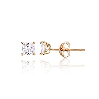 Sterling Silver 3mm AAA Cubic Zirconia Square Princess Solitaire Stud Earrings