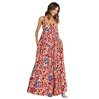 Summer Floral Print Maxi Hippie Dress Backless Sleeveless Rayon Cotton Bohemian Dresses