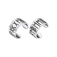 FaithHeart Sterling Silver Viking Runes Earrings for Men Women Black Onyx Stud Earrings Norse Mythology Amulet Jewelry with Gift Box