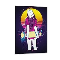 Girl's Back Street Art Skateboard Poster Poster Decorative Painting Canvas Wall Art Living Room Post Canvas Painting Wall Art Poster for Bedroom Living Room Decor 08x12inch(20x30cm) Frame-style