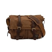 Sechunk Vintage Military Leather Canvas Laptop Bag Messenger Bags Medium