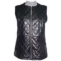 New Womens Supple Lamb Grain Genuine Leather Quilted Casual Vest