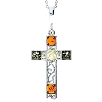 Genuine Baltic Amber & Sterling Silver Exclusive Cross Pendant without Chain - M2000