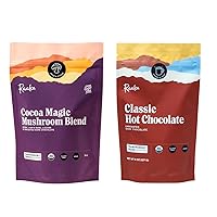 Raaka Chocolate Vegan Hot Chocolate Bundle with Classic Hot Chocolate Mix 8oz Bag and Cocoa Magic Mushroom Blend 5oz Bag with Lion's Mane, Reishi and Lucuma | Organic, Vegan, Kosher, Dairy Free