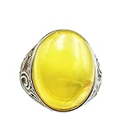 Natural Yellow Amber Ring Gemstone Silver Women Men Adjustable Ring 22x17mm AAAAA